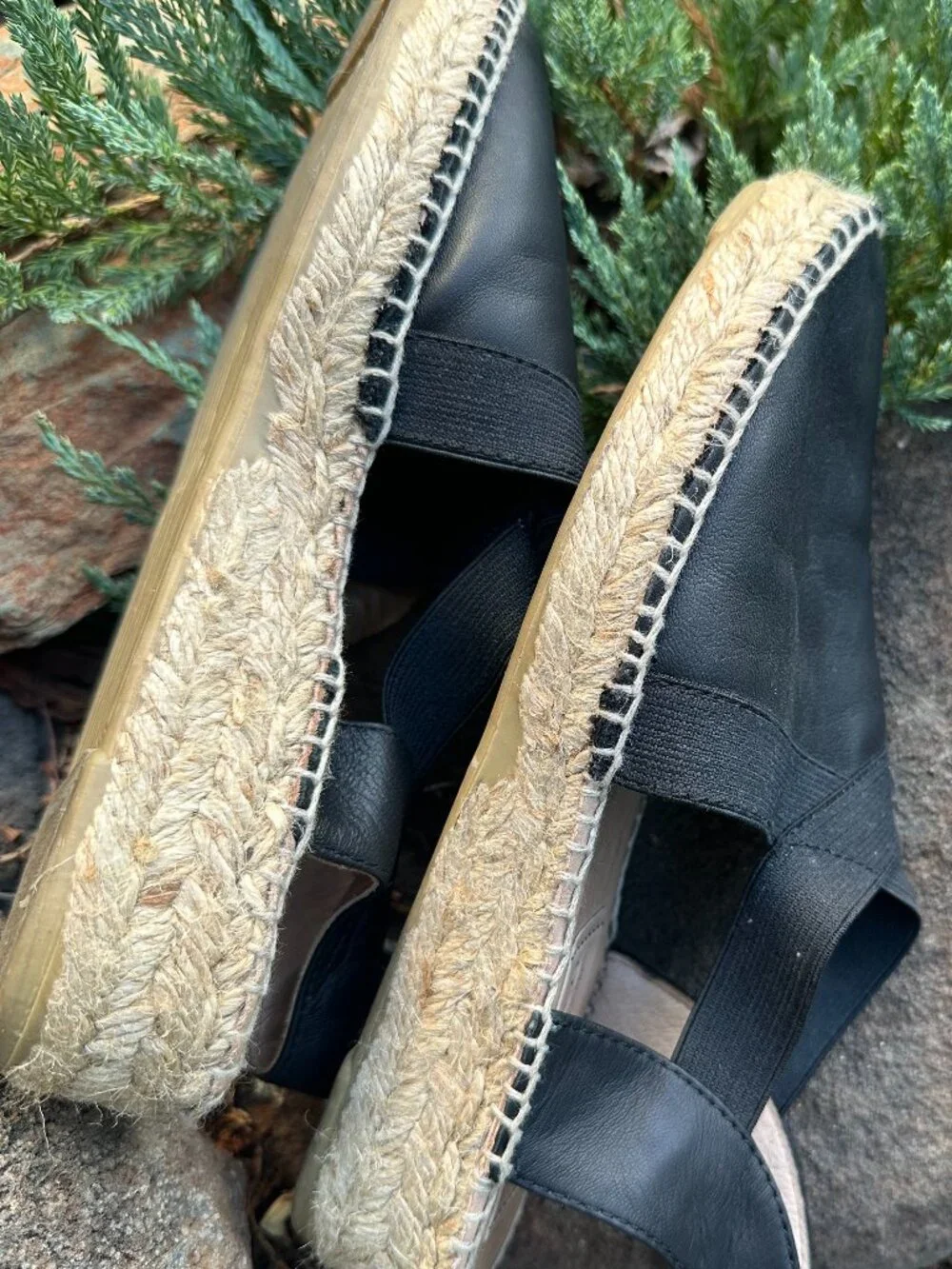 Gaimo Spain Black Leather Espadrille Slingback Flats 36